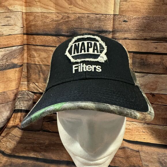NAPA Filters Hat Cap Distressed Logo Black Camo Adjustable Strapback Trucker - Picture 1 of 6